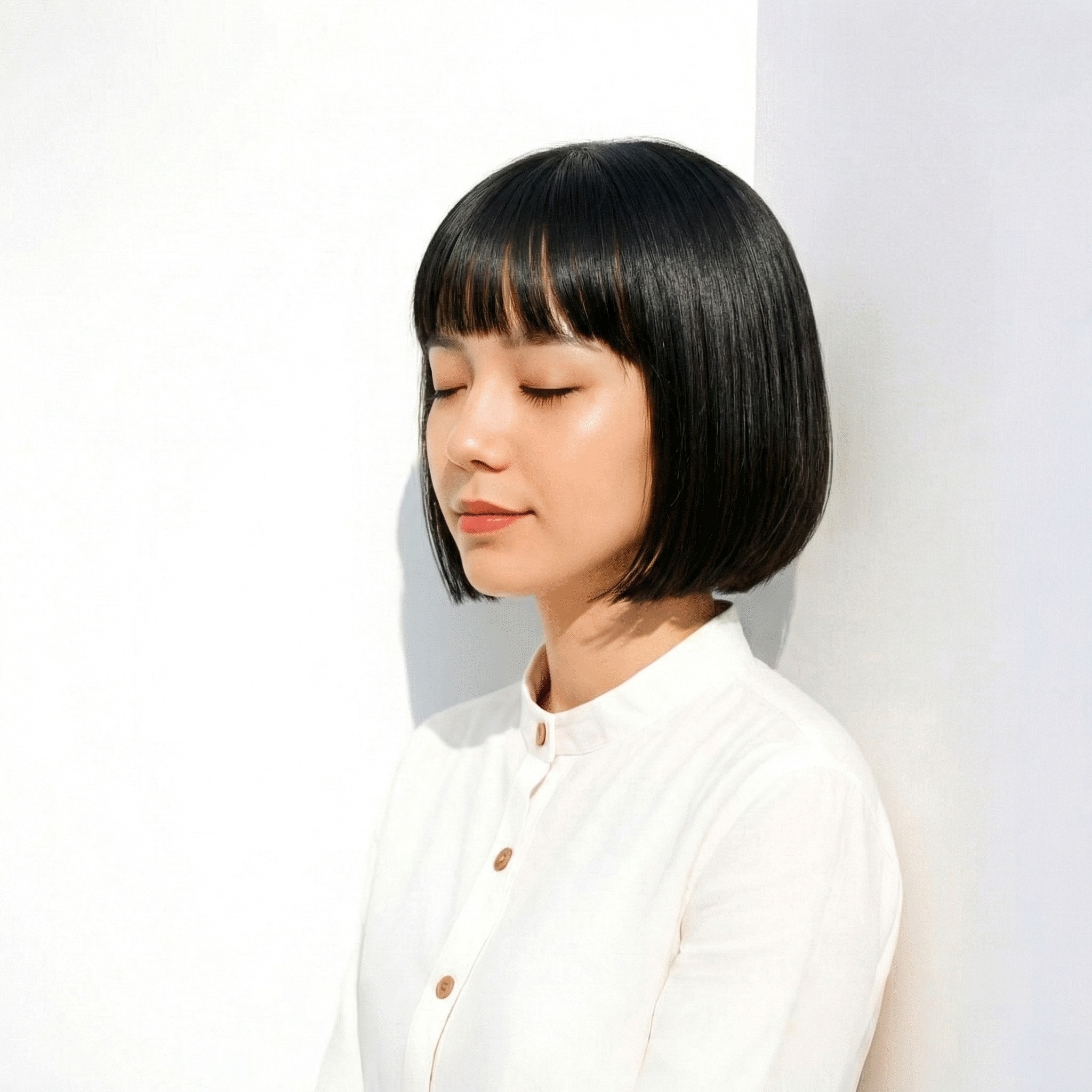 3. 抜け感のある前髪なしぱっつんボブ