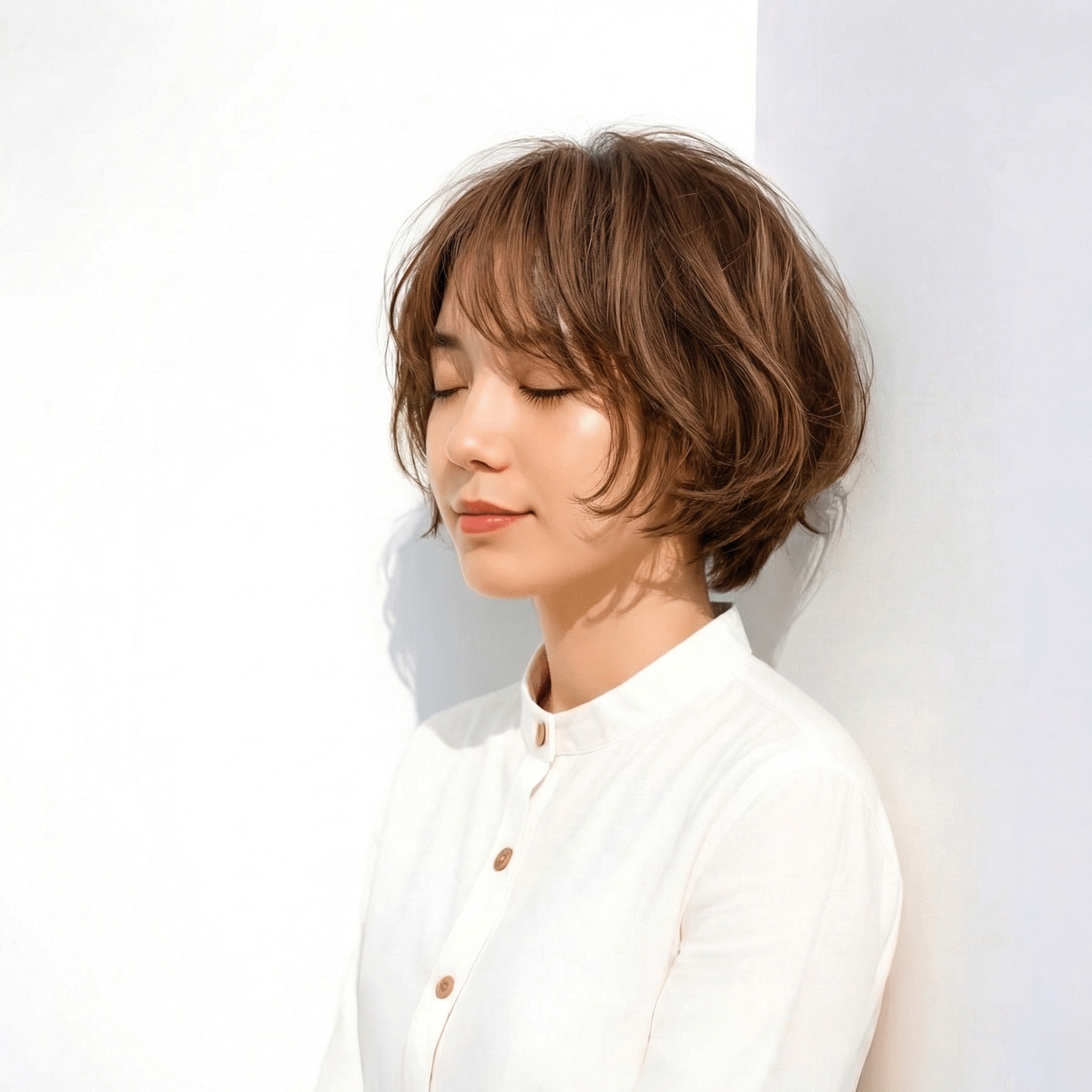 1. やわらかさを引き立てる前髪ありの丸みショートボブ