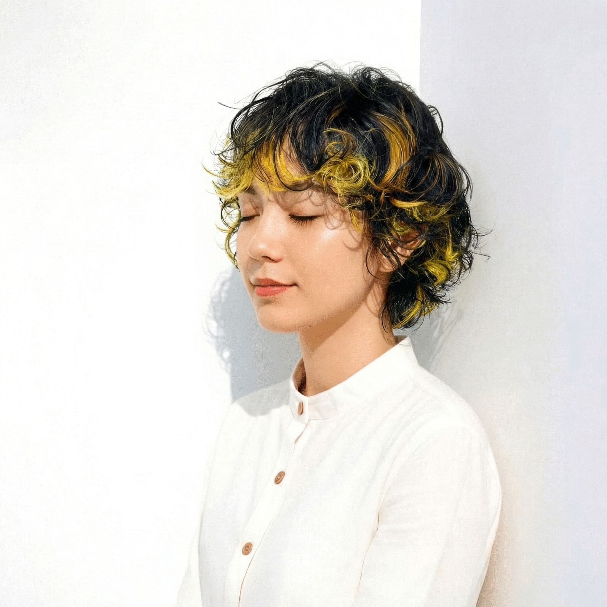 9. ハイライト感のあるショートのポイントカラーで動きのある表情に