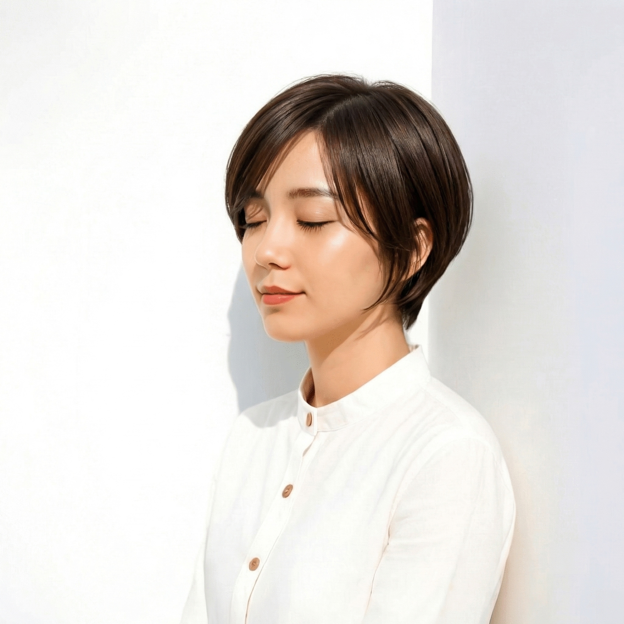 9. 丸みのあるくびれショート：やわらかなひし形シルエットで女性らしく見せる