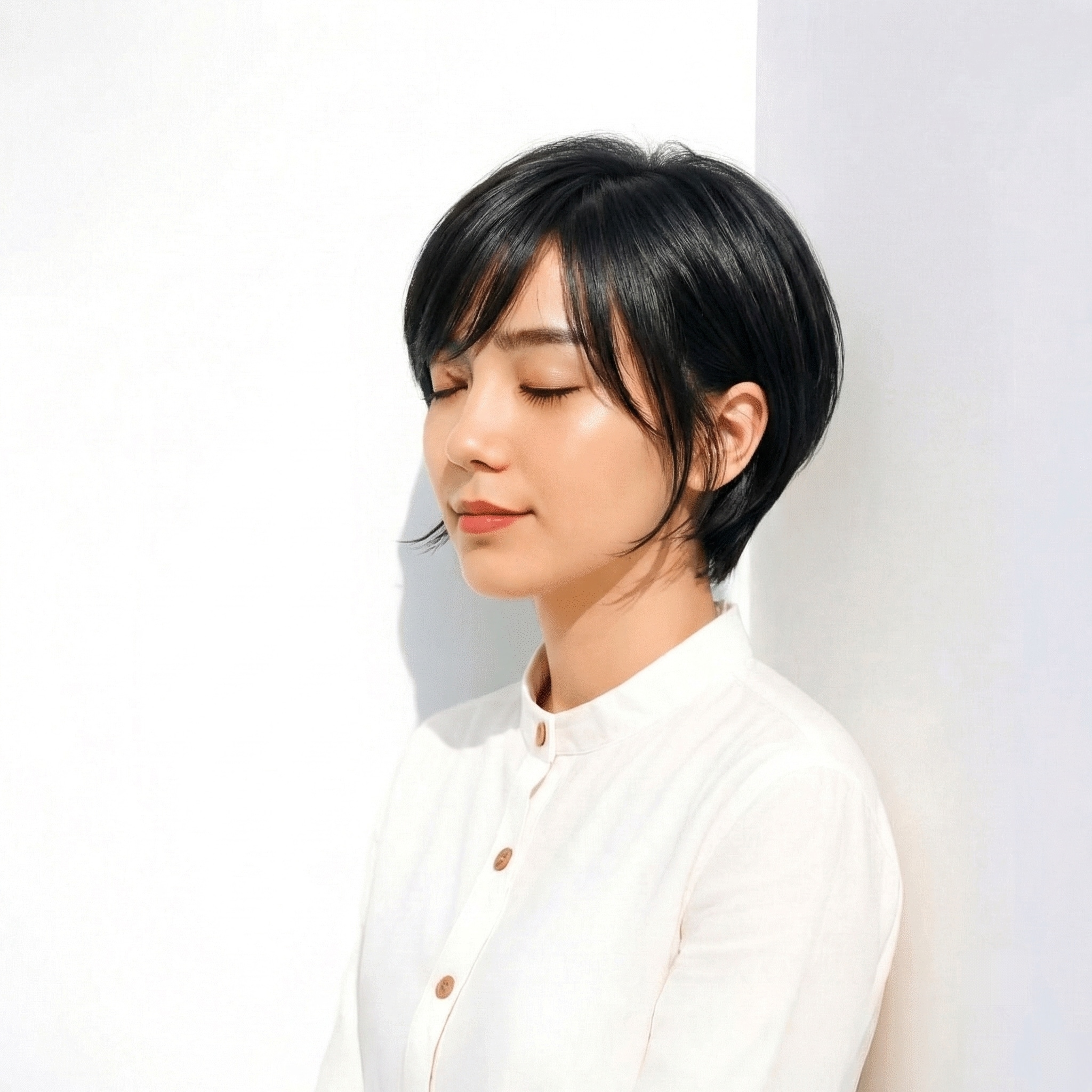 7. 暗髪くびれショート：軽やかな前髪で重たく見せないくびれヘア