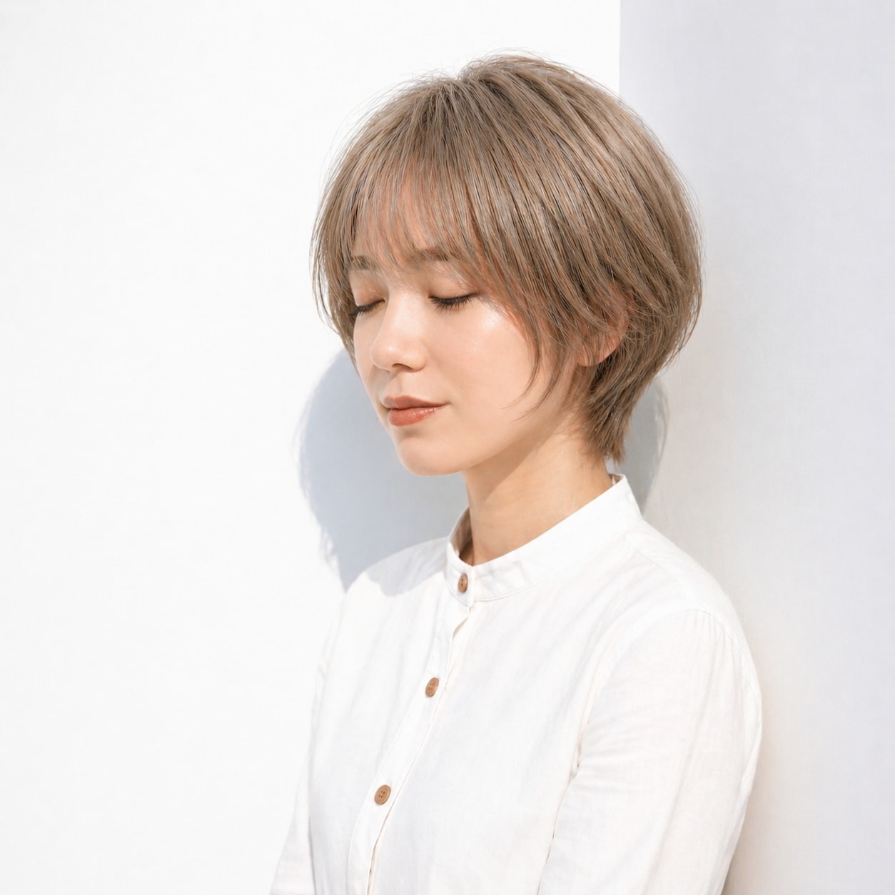 1. ミルクティーグレージュ×ショート×透明感