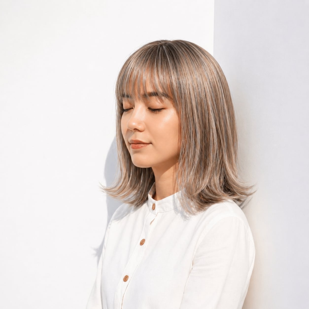 14. シャドールーツ×シアーベージュ：軽やかで抜け感のある仕上がり