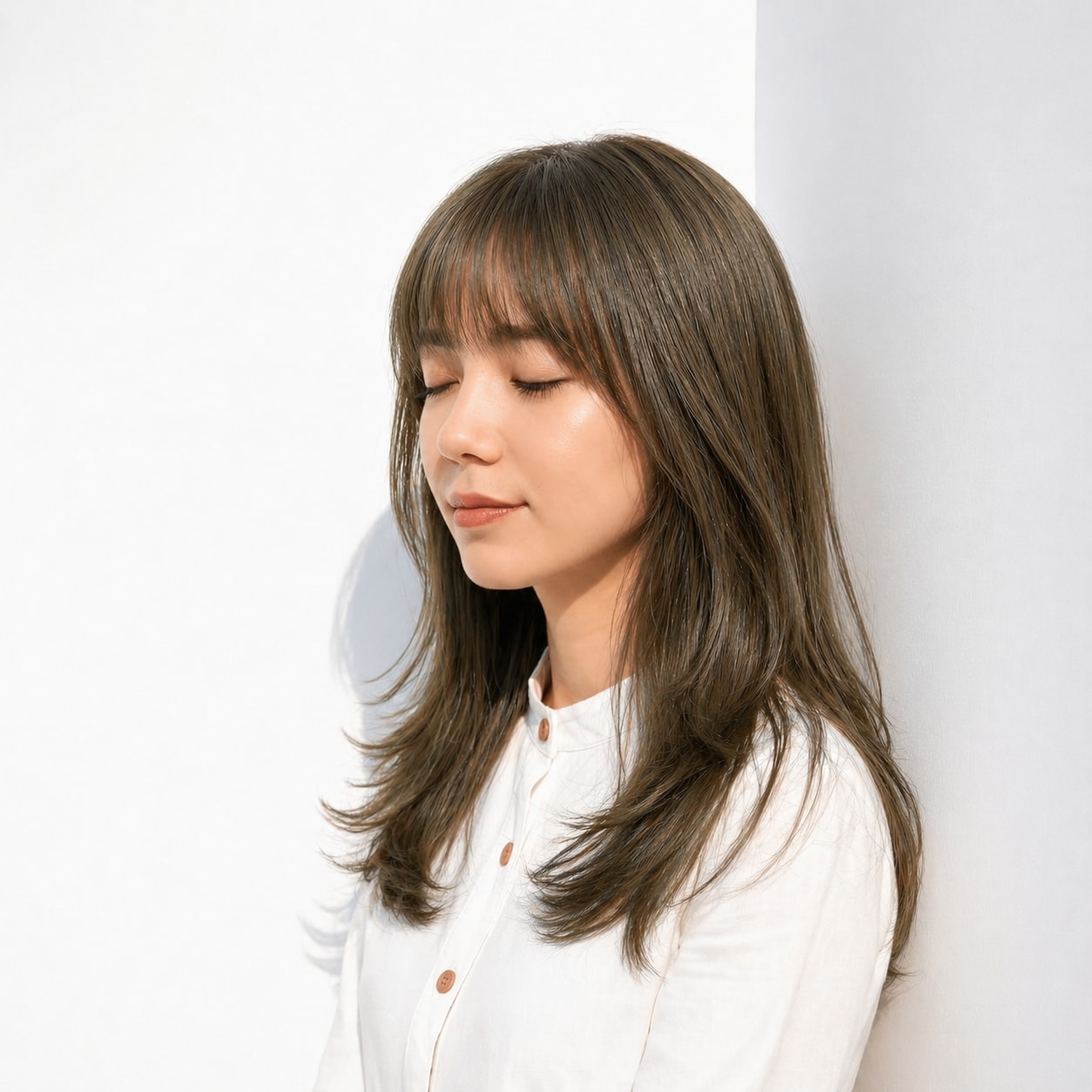 オリーブグレージュ_ミディアム_上品_落ち着きのある印象で大人に似合う
