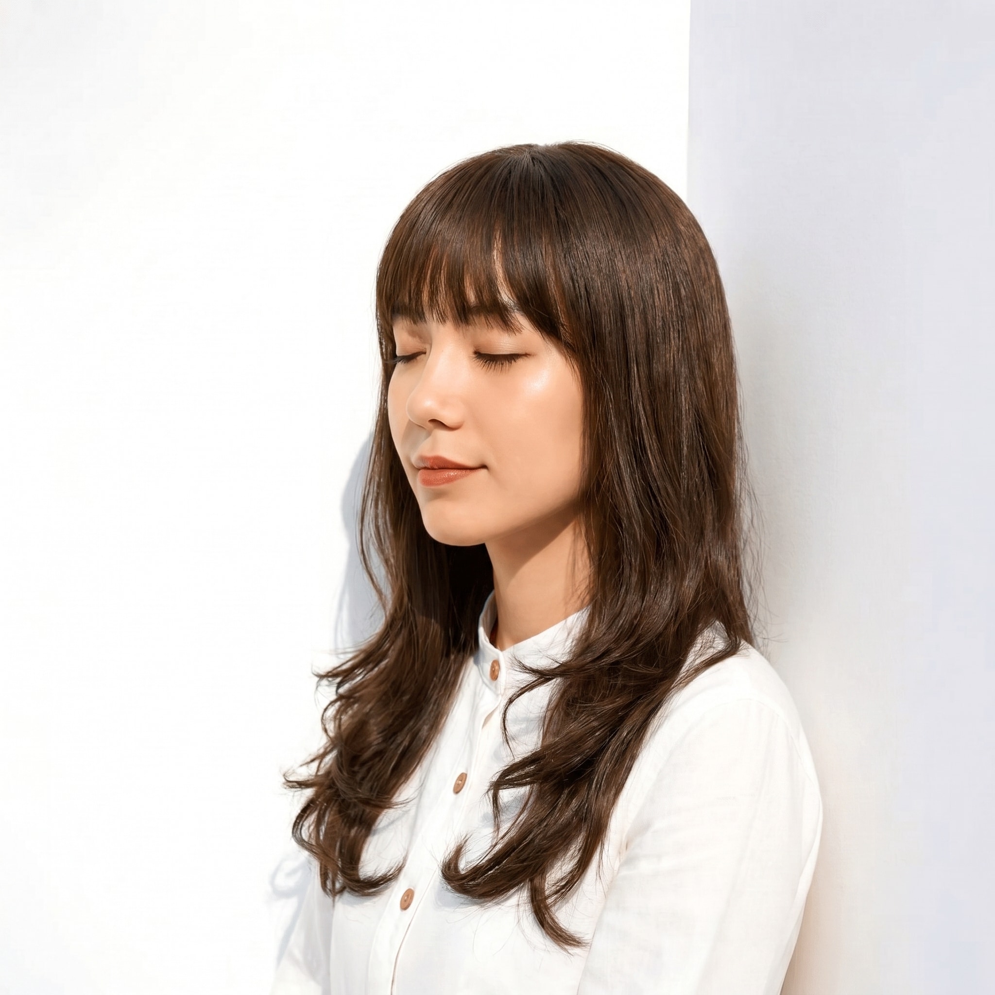 オリーブベージュ×ワンカール: 軽やかな動きで顔まわりを明るく演出