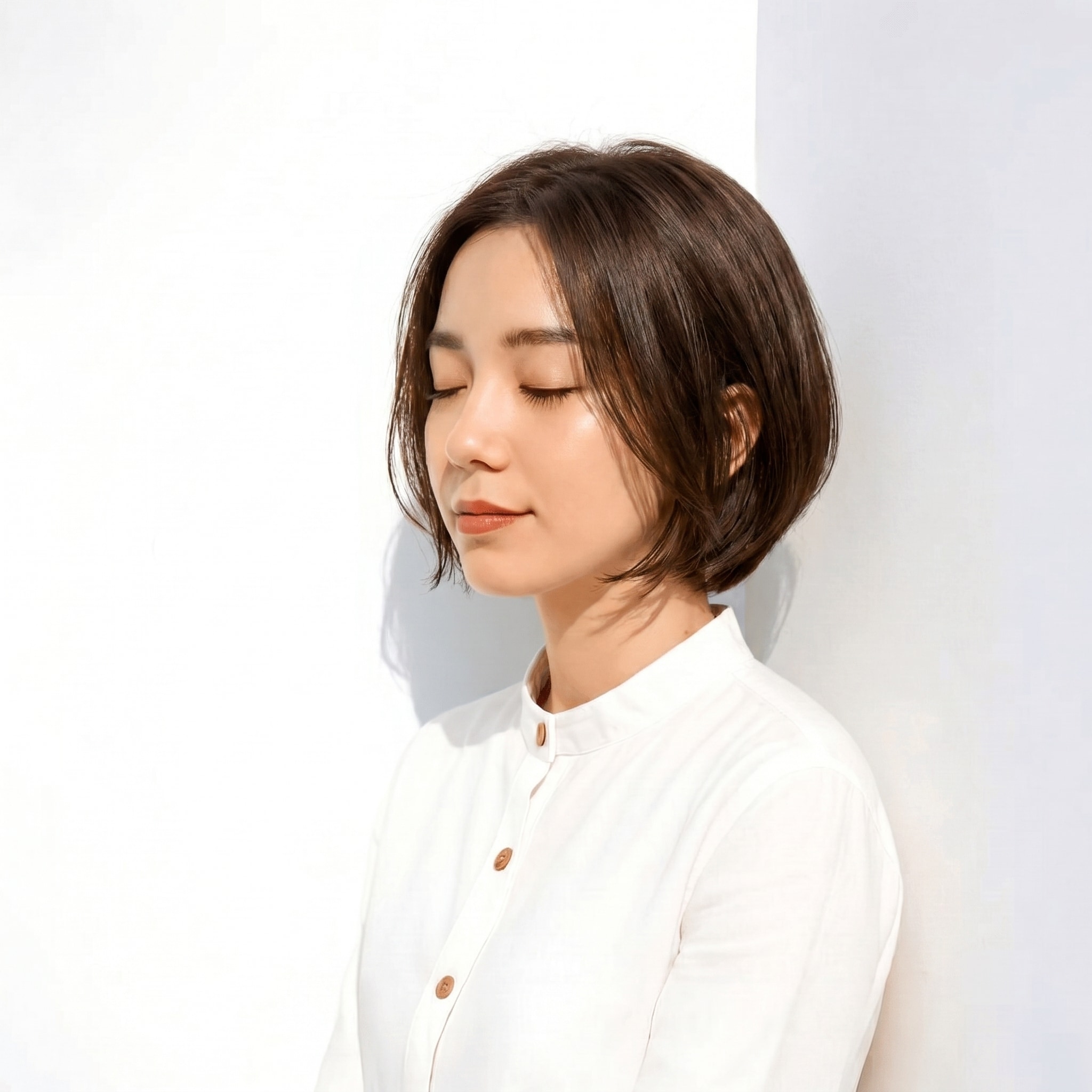3._ヘーゼルベージュ_ショートボブ_小顔見せ_顔まわりがすっきり見える