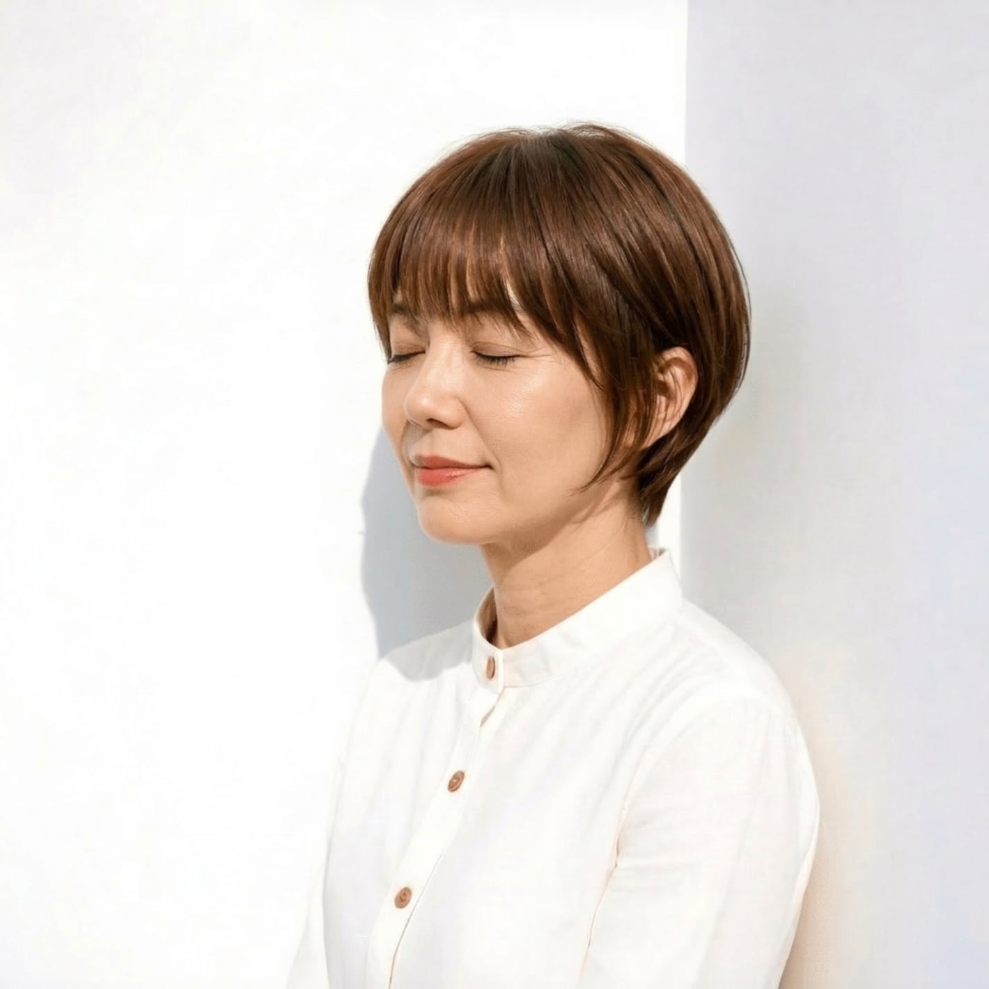 4. コンパクトなシルエットで上品に整うレイヤーショート