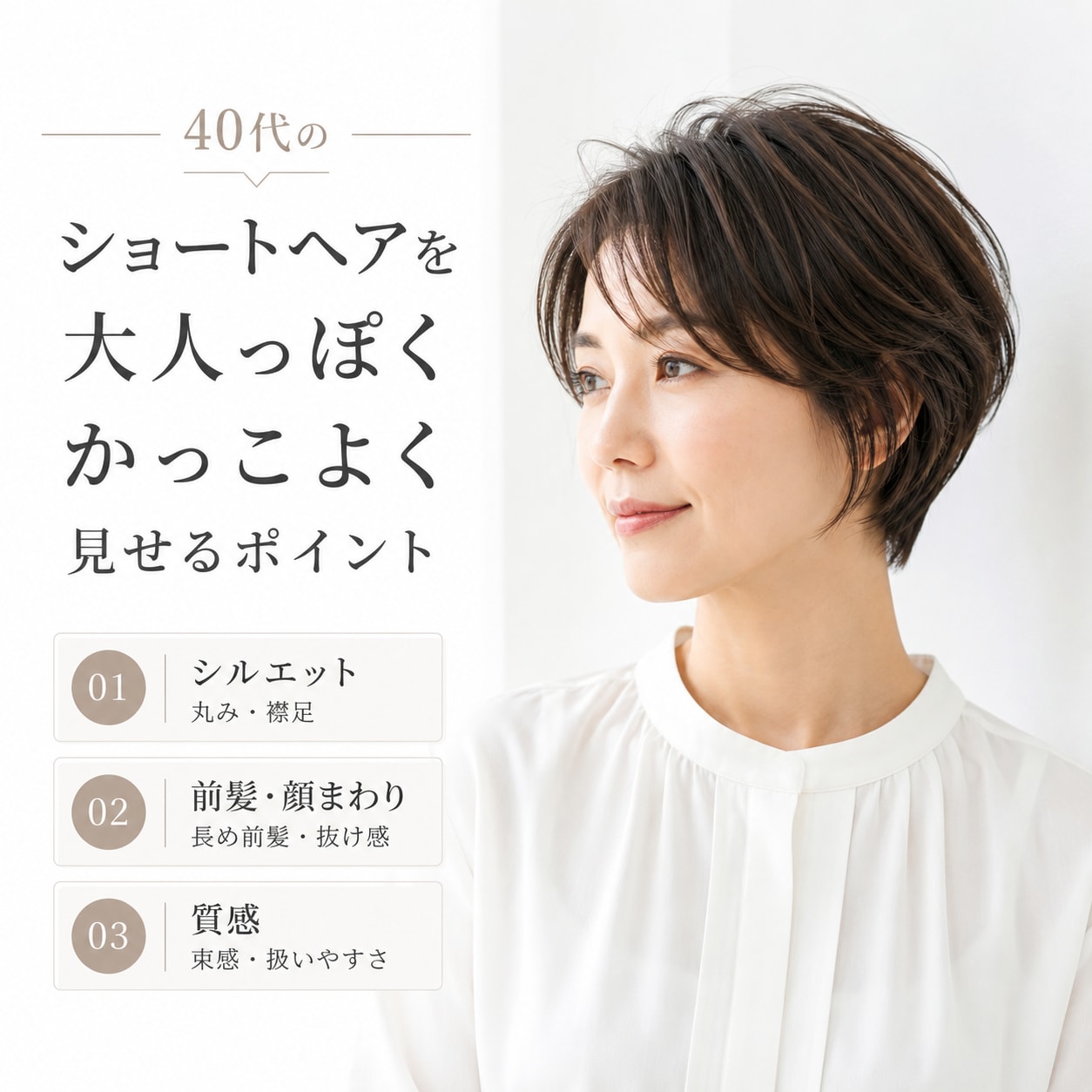 40代のショートヘアを大人っぽくかっこよく見せるポイント