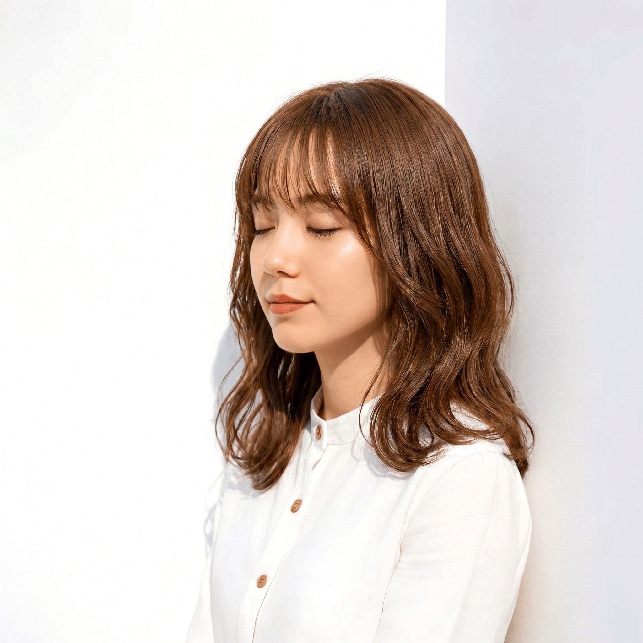 マロンベージュ×シースルーバング: 軽やかさと柔らかさを両立する髪色