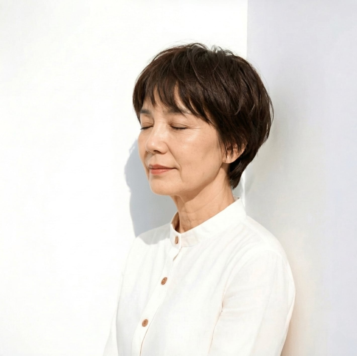 5. コンパクトショート：首元まできれいに見えるすっきりシルエット