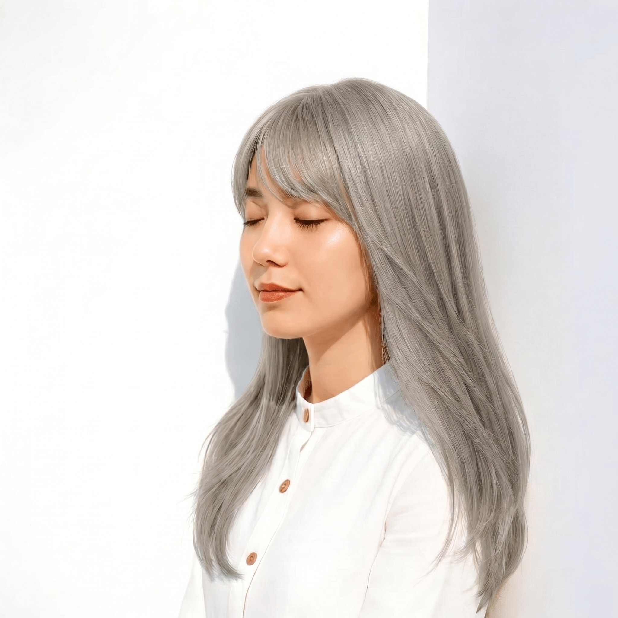 シルバーベージュ×寒色トーン: 赤みを抑えたクリーンな立体感を実現