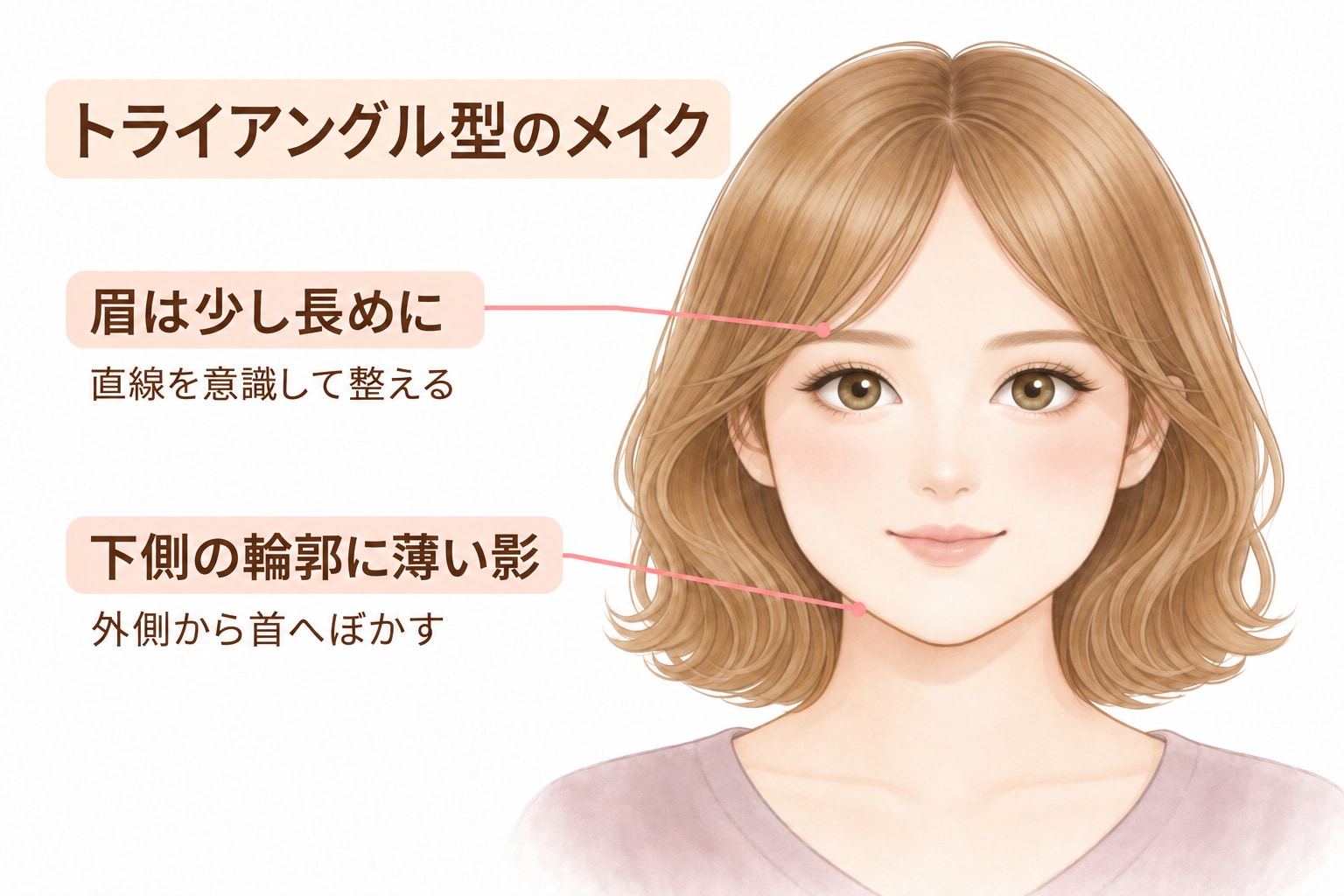 トライアングル型（下ぶくれ）に似合うメイクのポイント