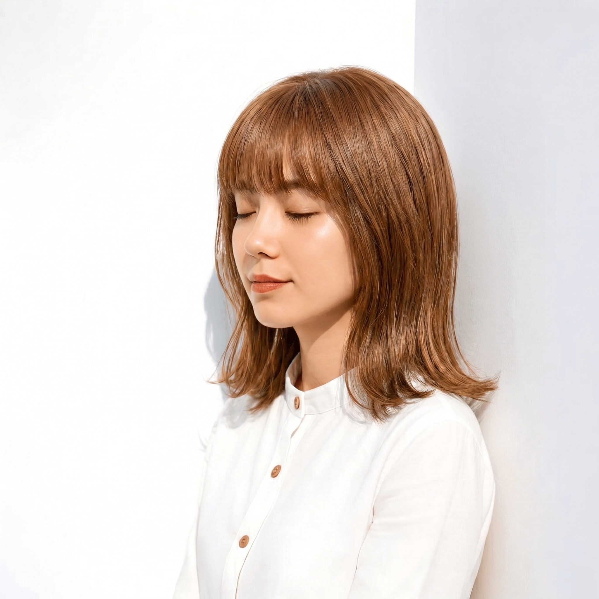 8._ダークブラウン_ミディアム_前髪なし_すっきりと落ち着いた大人の雰囲気に