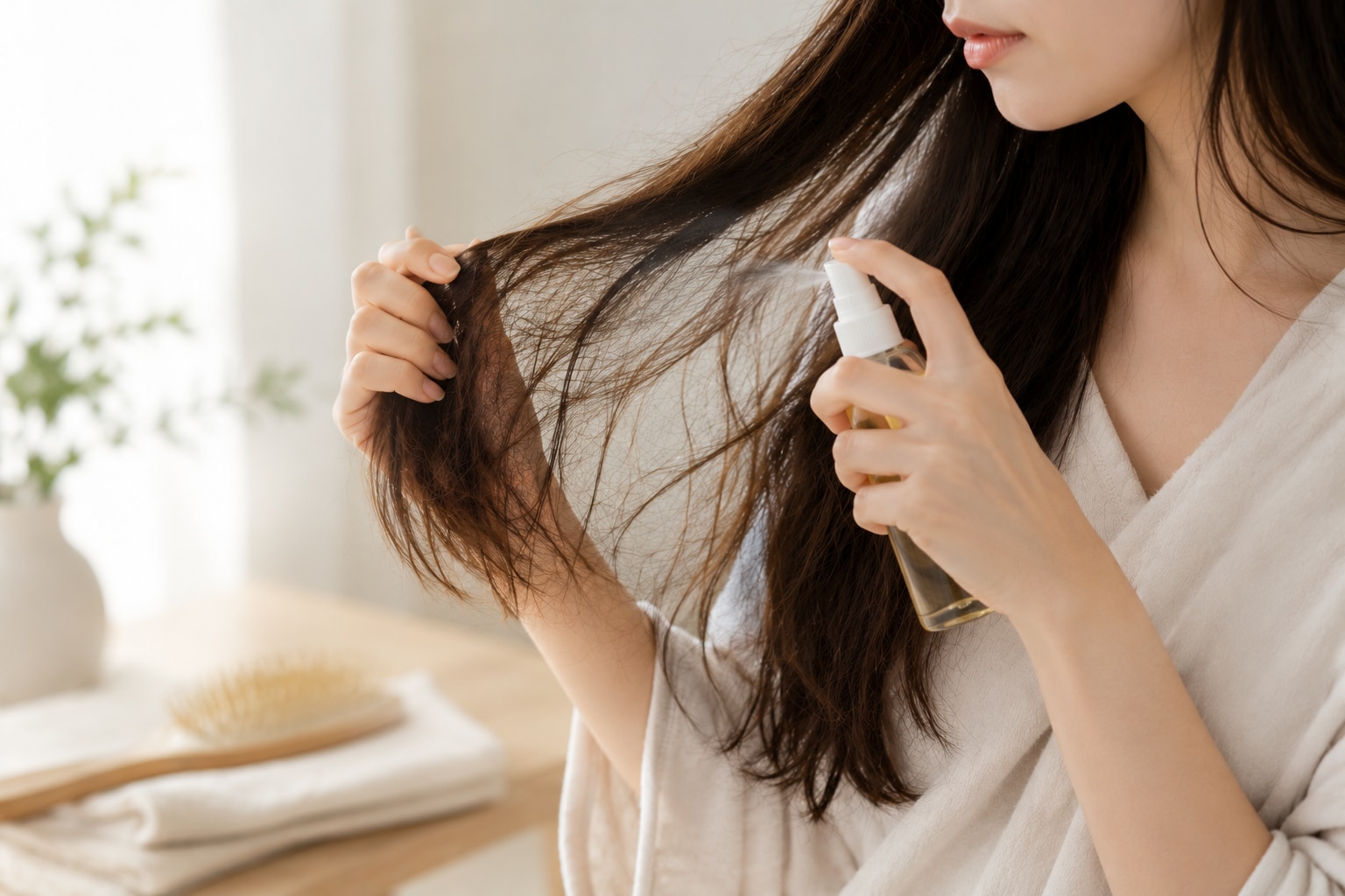 ヘアミストやヘアオイルで滑りを良くする