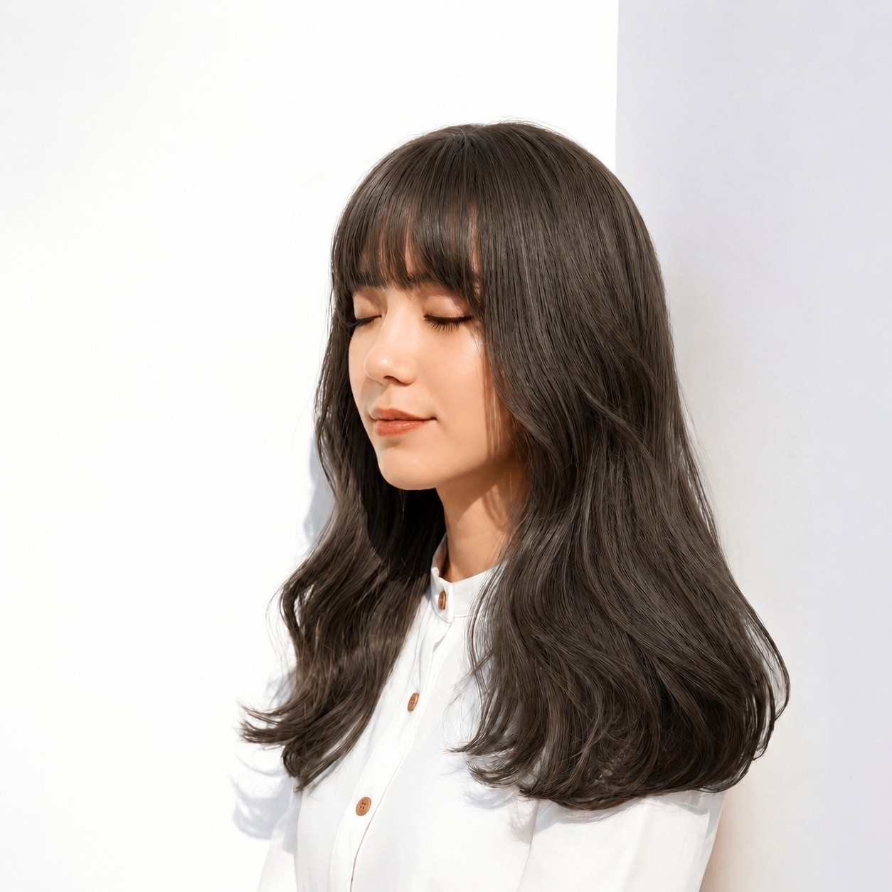 7. ブリーチなしグレージュ×ロングヘア：仕事もカジュアルも合わせやすい更新カラー