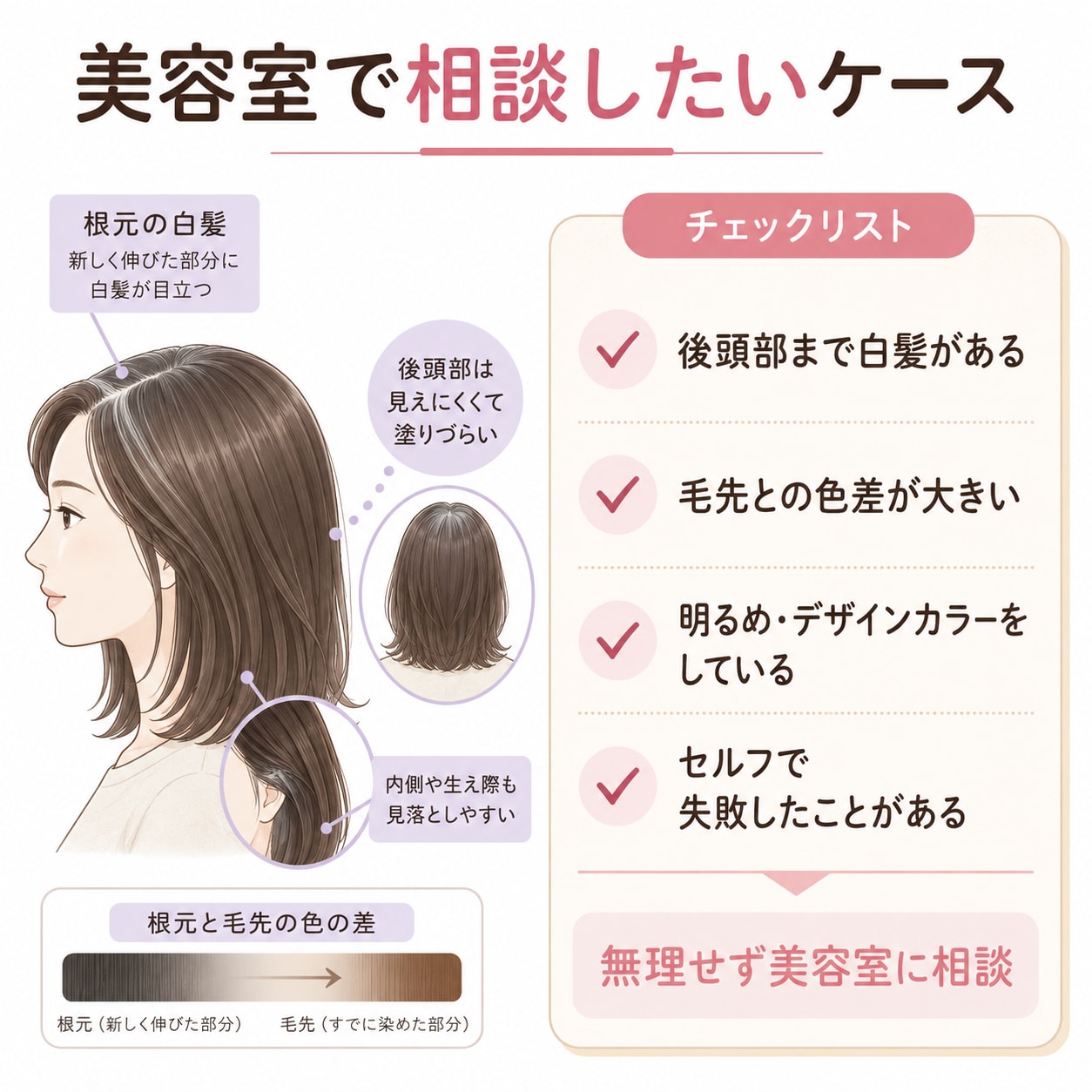 セルフではなく美容室で根元の白髪染めした方がいいケース