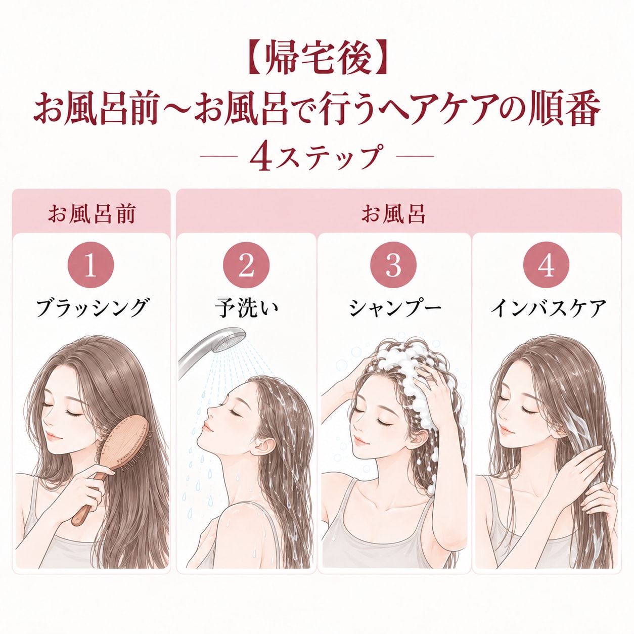 【帰宅後】お風呂前〜お風呂で行うヘアケアの順番