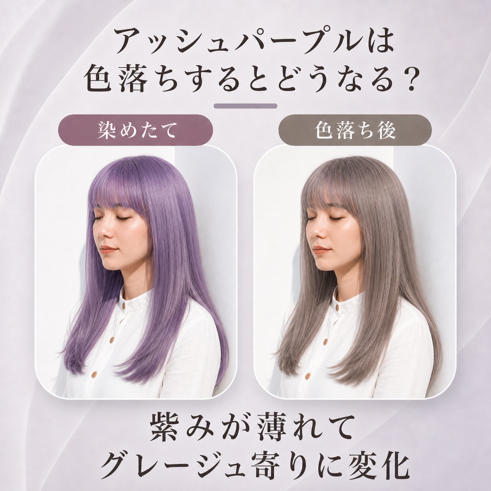 アッシュパープルの色落ち変化