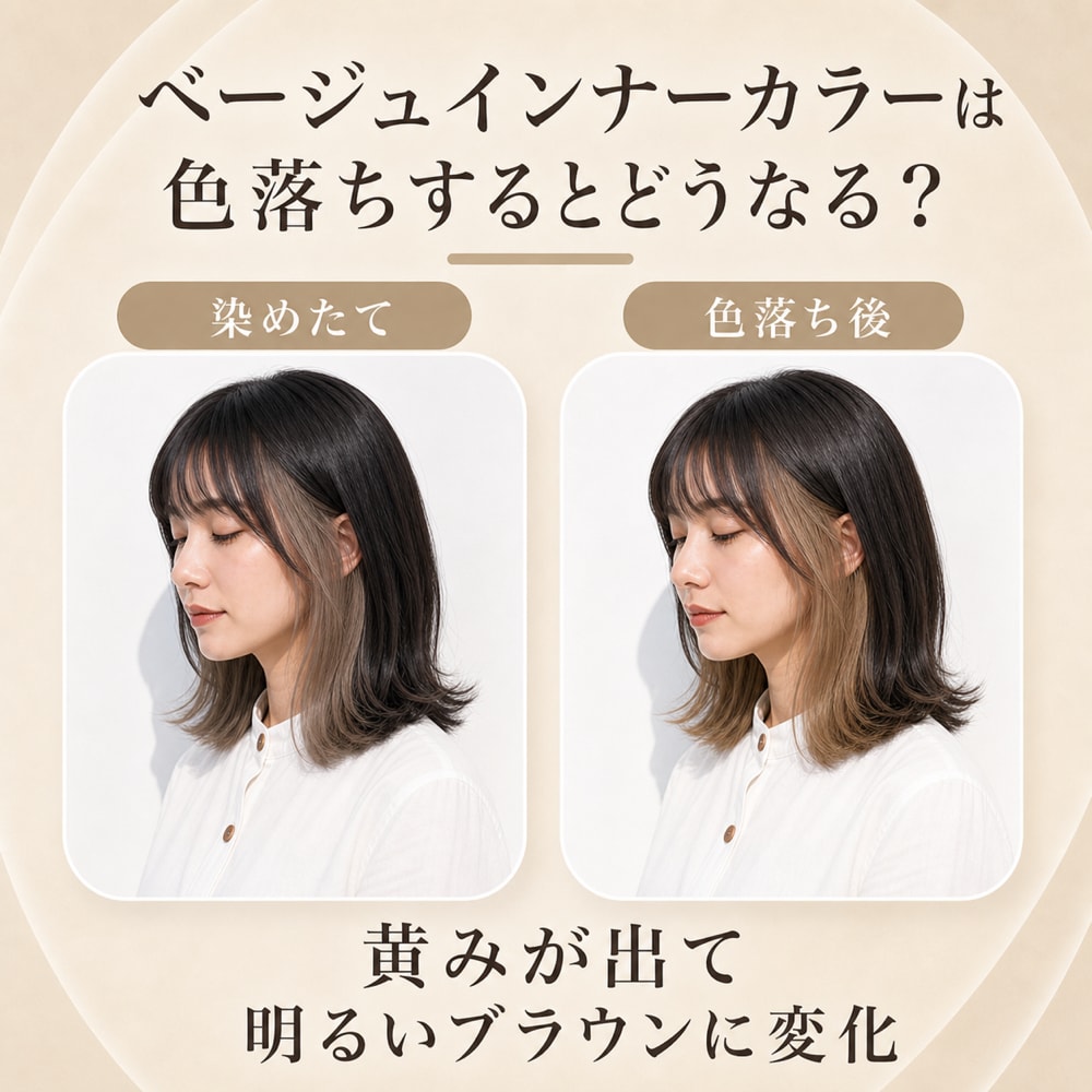 ベージュのインナーカラーの色落ち変化