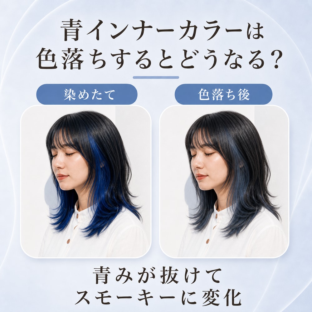 青のインナーカラーの色落ち変化