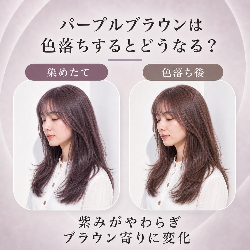 パープルブラウンの色落ち変化