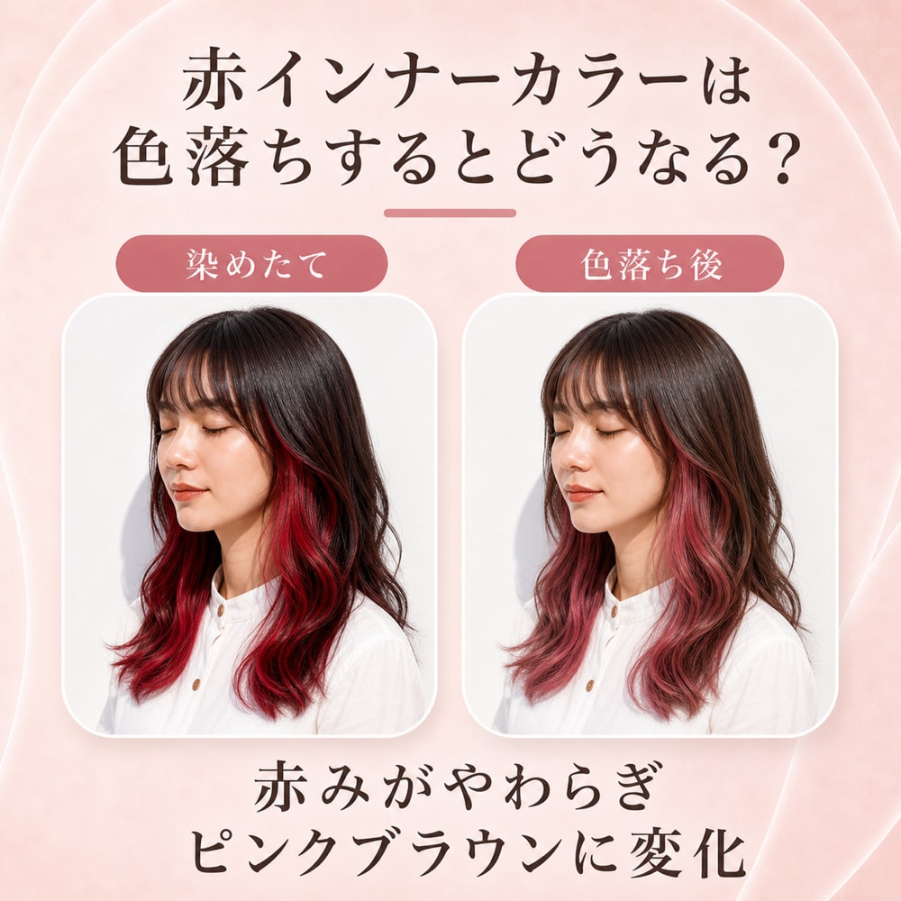 赤のインナーカラーの色落ち変化
