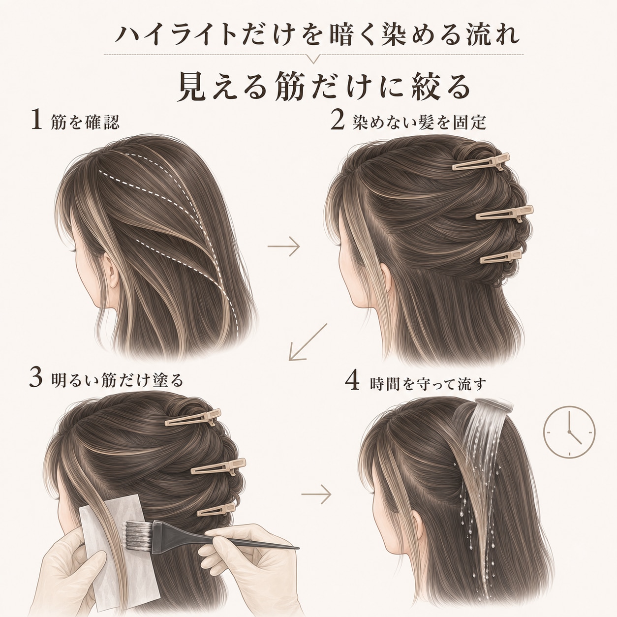 ハイライトだけをセルフで暗く染める流れ
