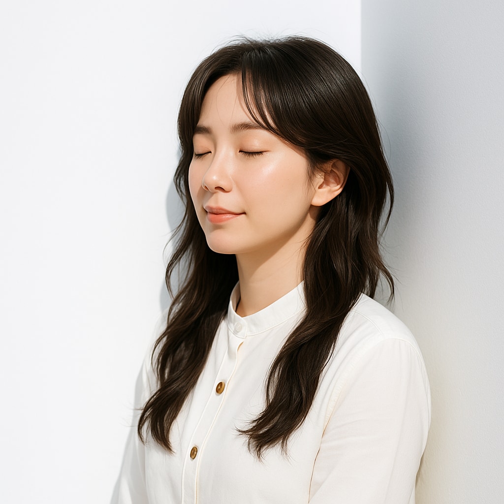 カーテンバング×セミロング×ダークブラウン