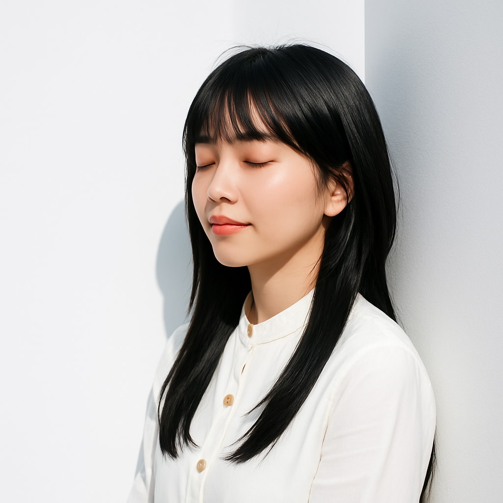サイドバング×フルバング×黒髪ミディアムヘア
