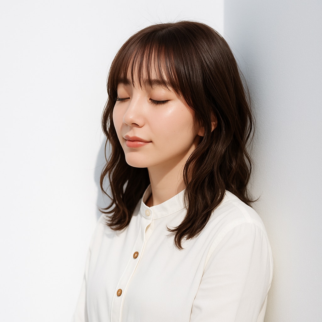 シースルーバング×ミディアムヘア×ゆるウェーブ