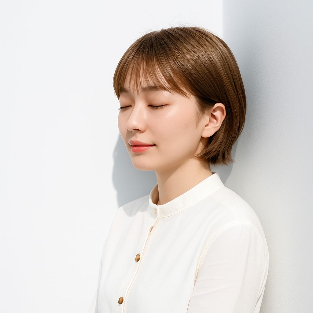 シースルーバング×ショートヘア×ベージュブラウン