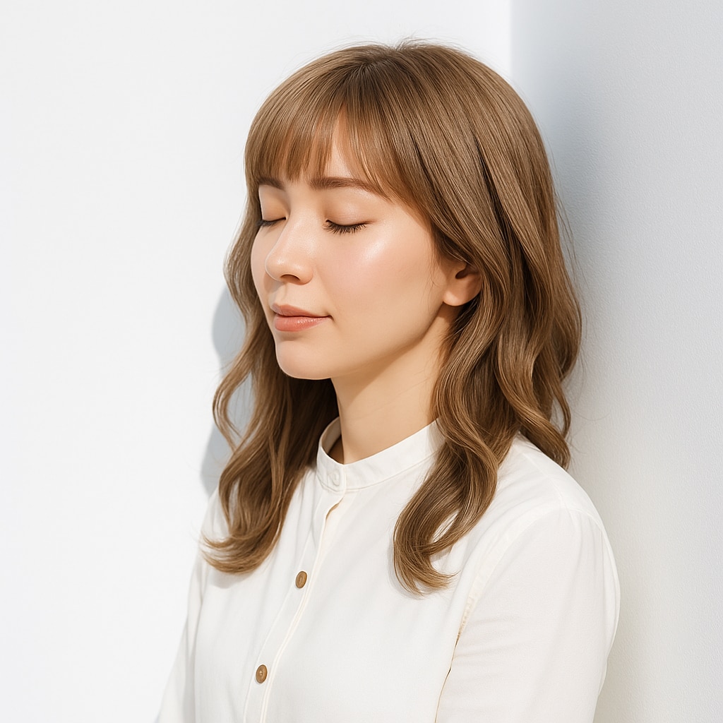 フルバング×ミディアムヘア×ミルクティーブラウン