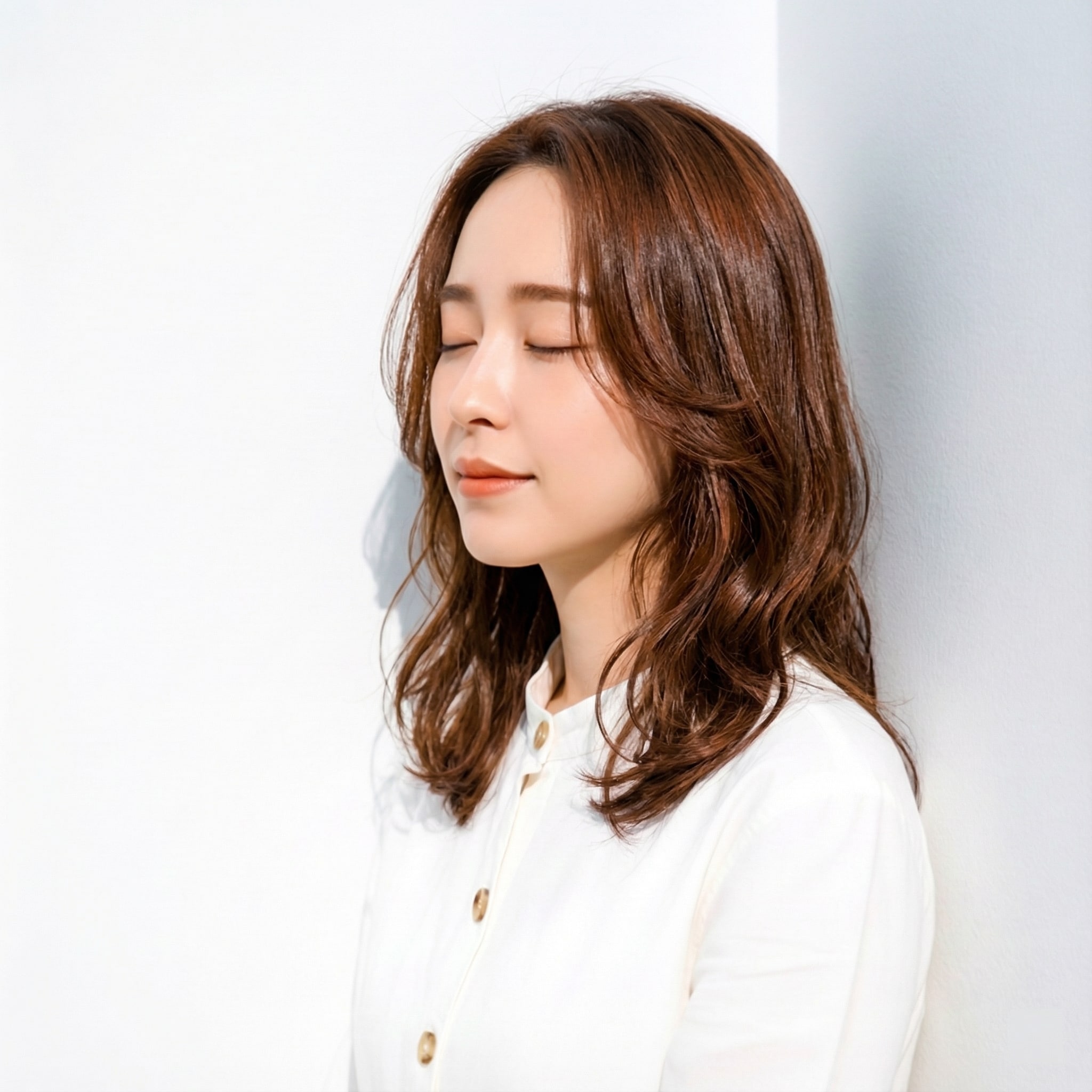 4. ロング×かきあげ前髪：縦ラインが強調されて大人っぽく見える