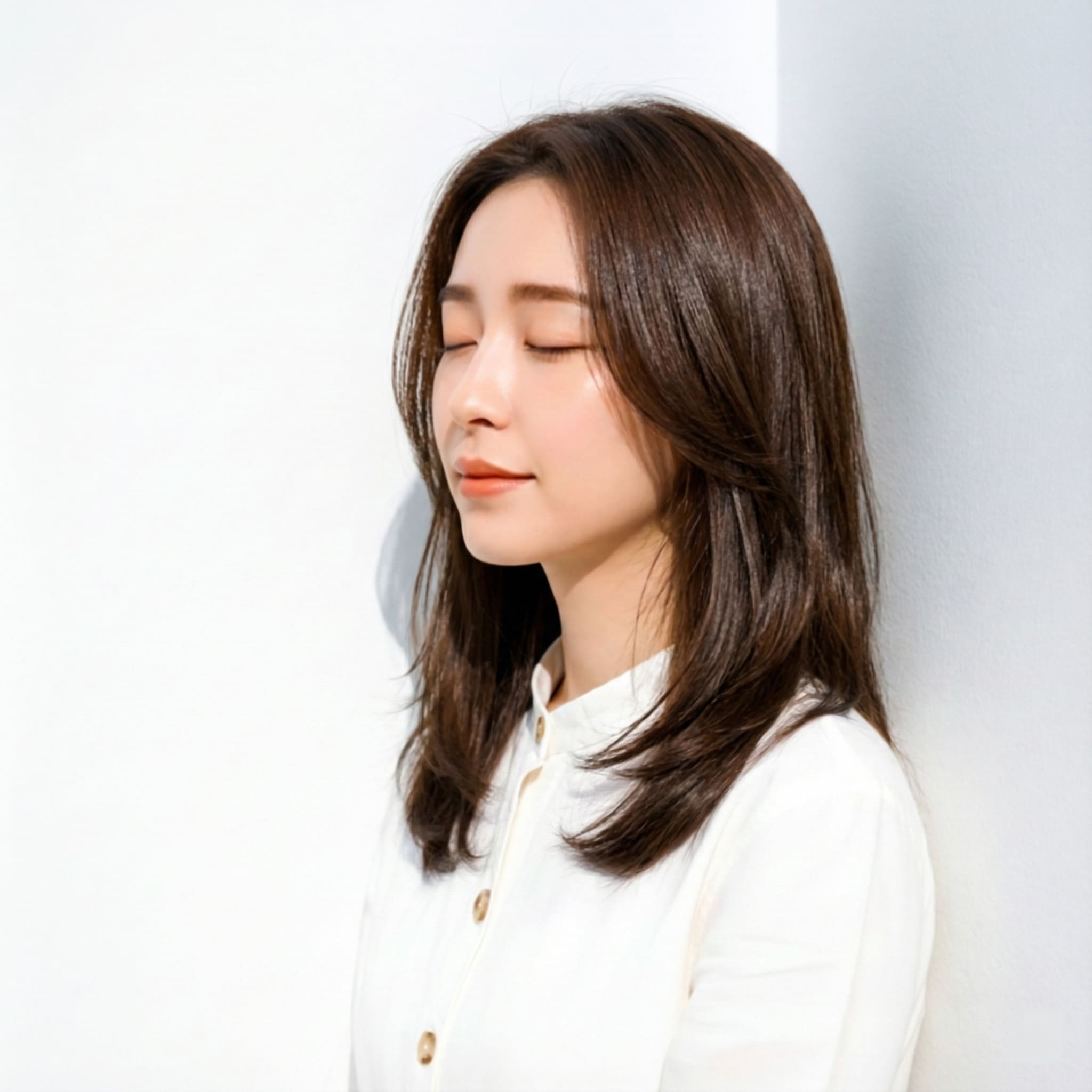 9. ロング×かきあげ前髪：ストレートで清潔感を出しやすい