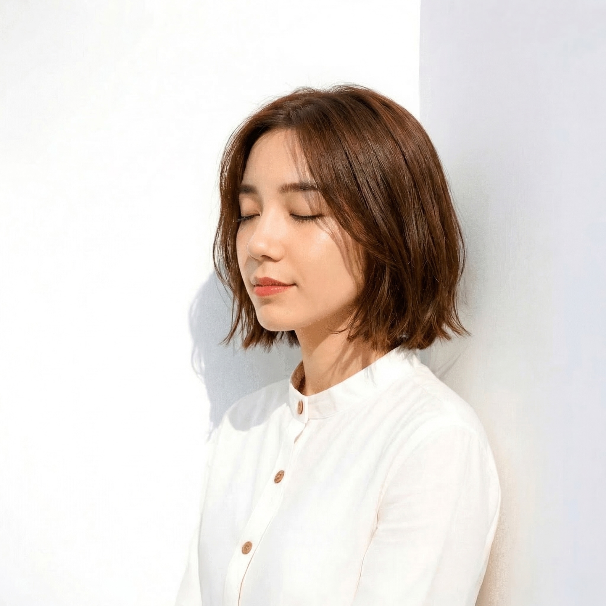 14. ラフな質感を重ねた切りっぱなしぱっつんボブ