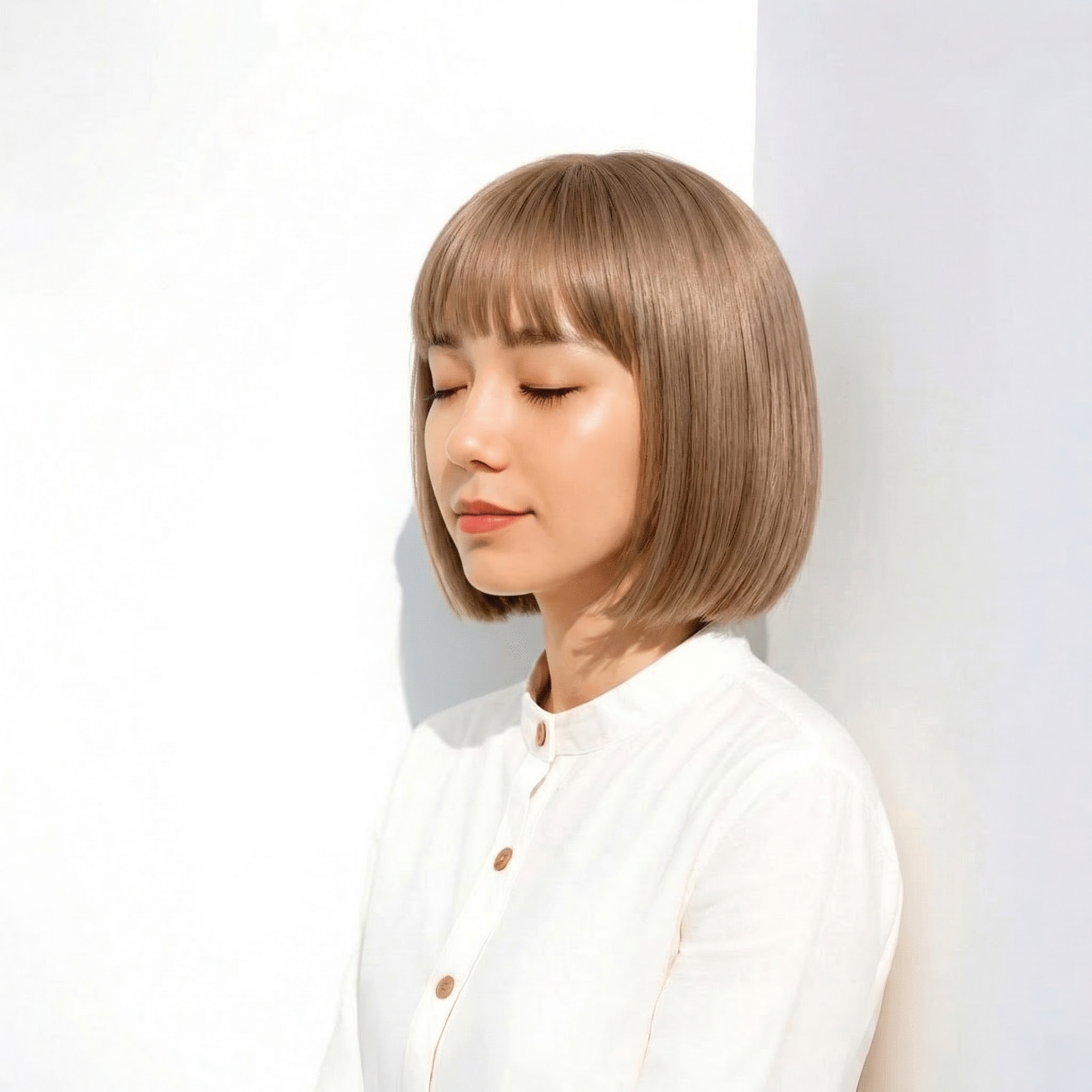 17. 端正なラインが映える前髪ぱっつんボブ