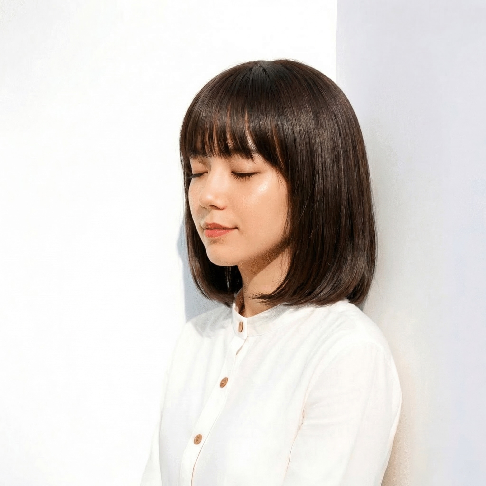 20. ツヤ感が際立つ王道の前髪ぱっつんボブ