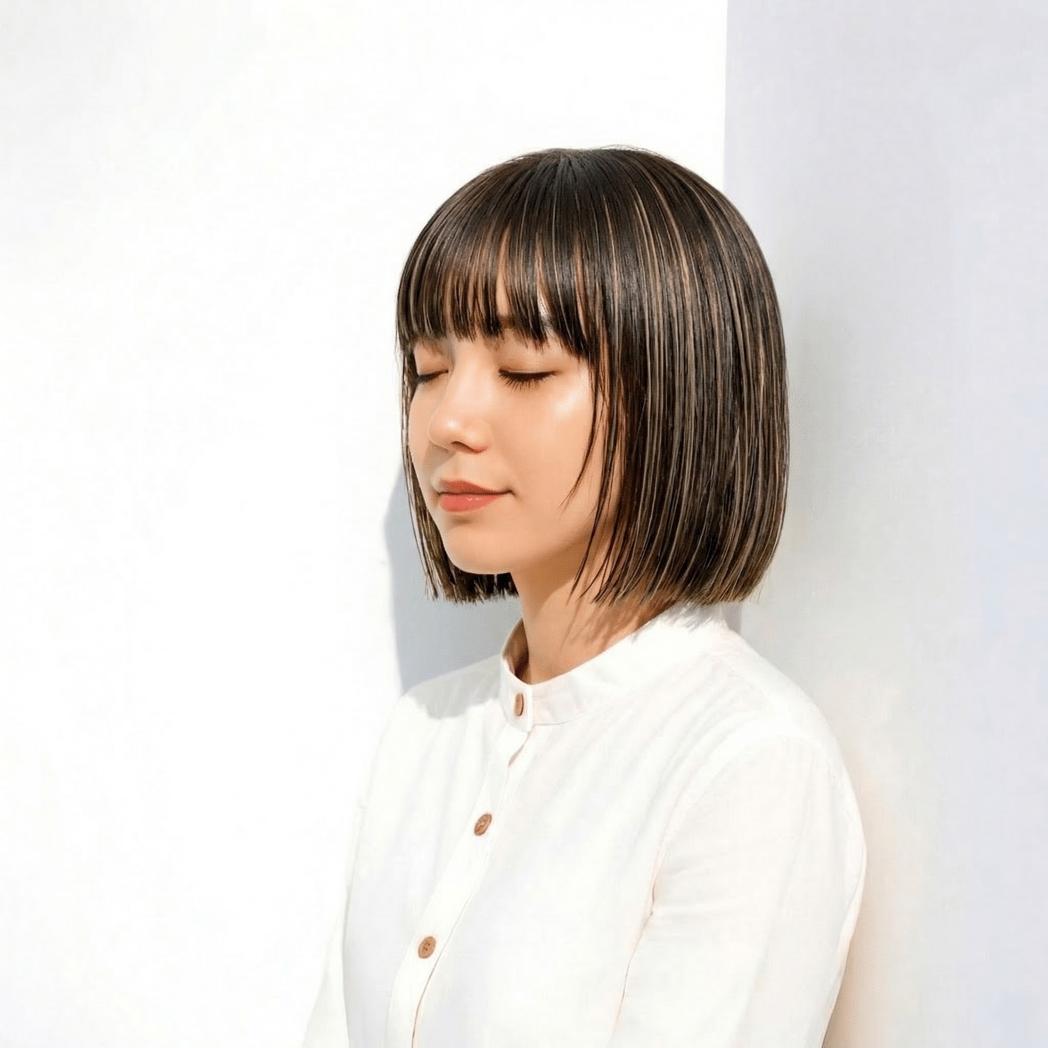 5. ライン感が際立つタイトな王道ぱっつんボブ
