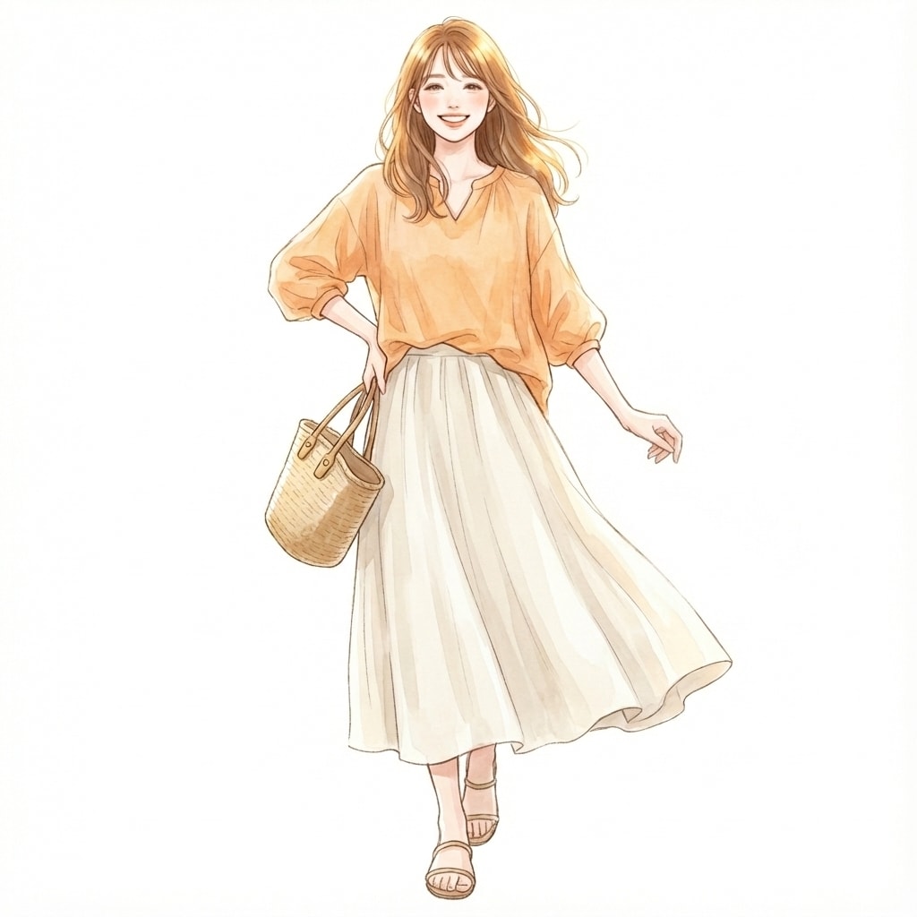 ④アプリコット×リネン素材：夏でも重くならない軽さを演出