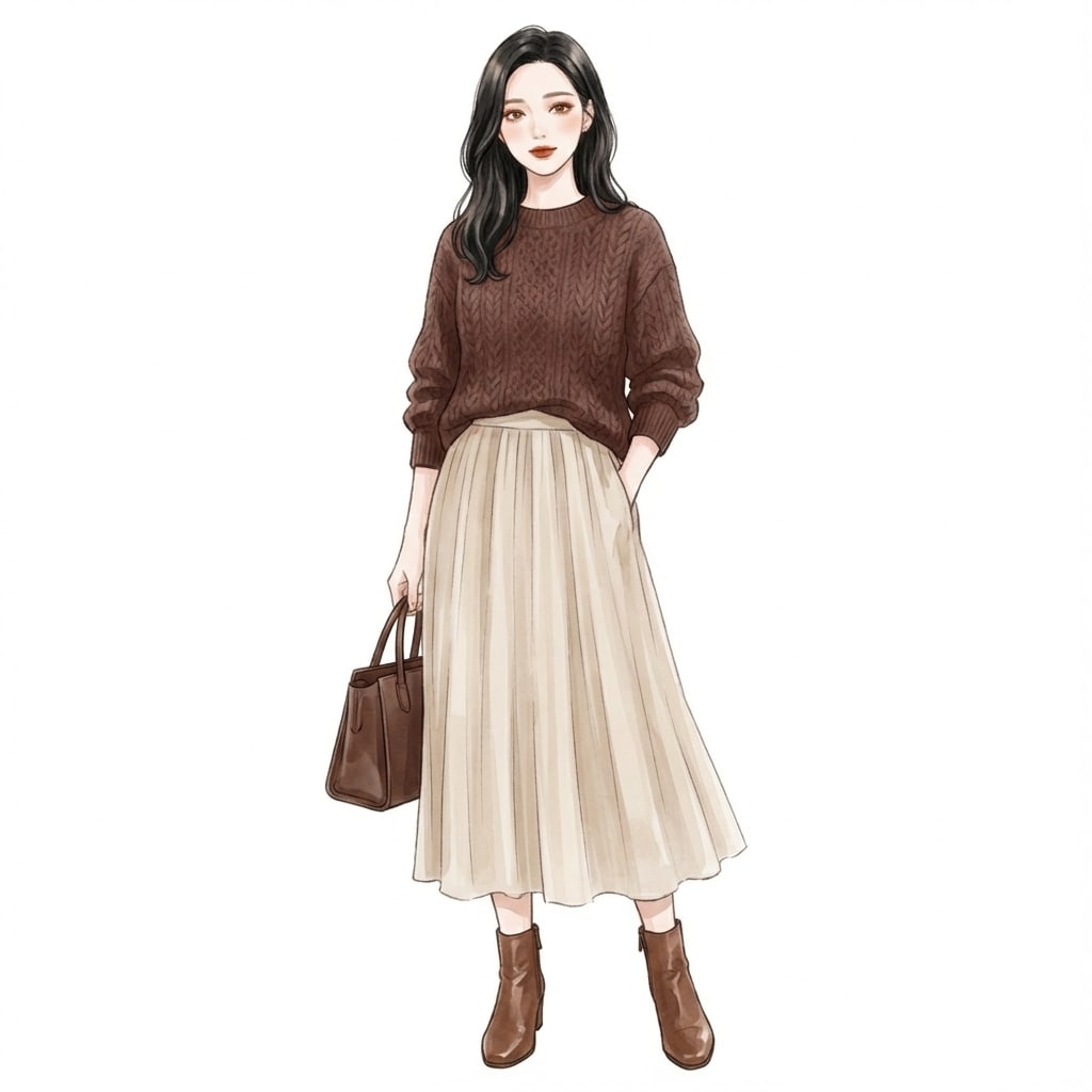 ⑤マロンブラウン×ベージュ：柔らかい秋のワントーン