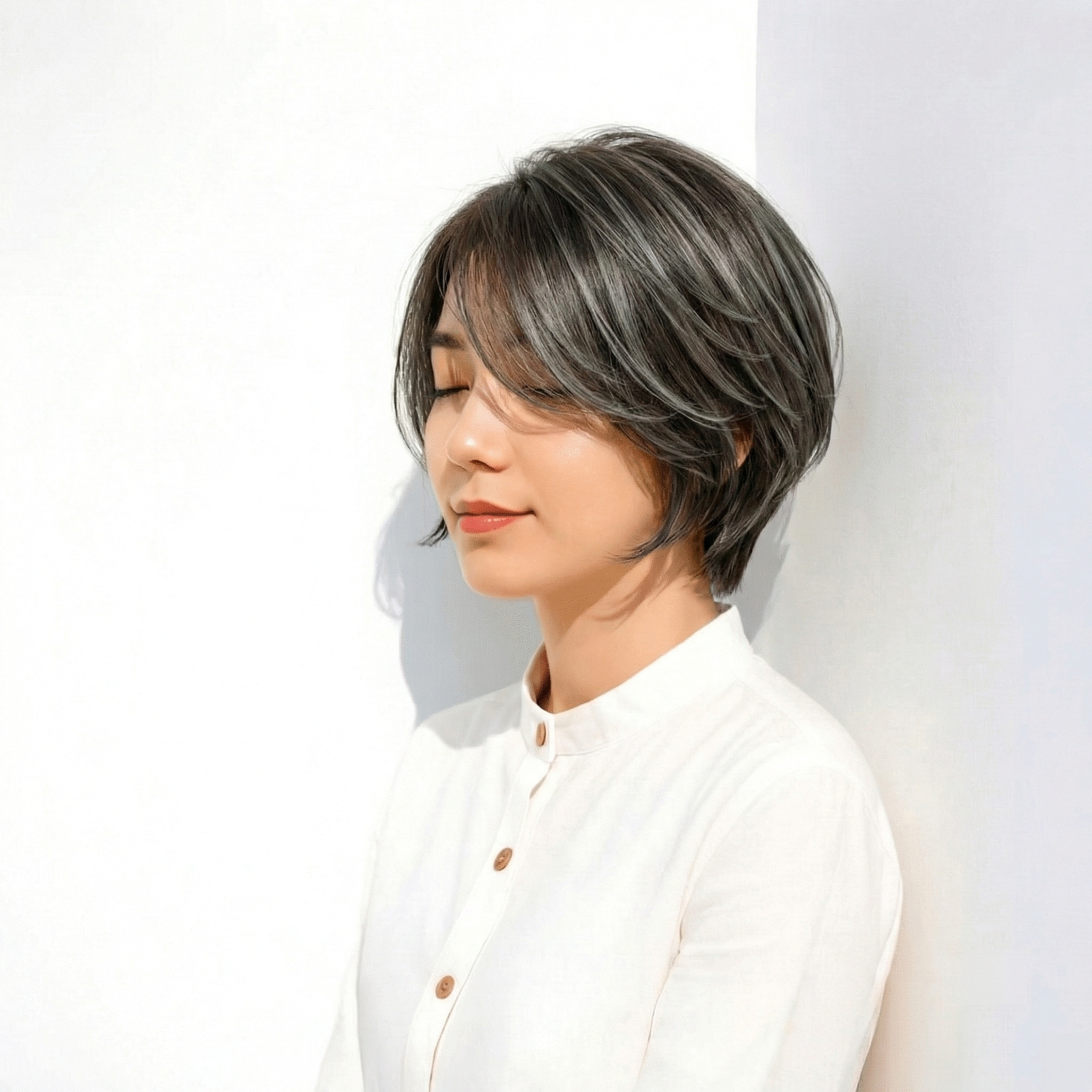 ①ショート×細めハイライト：立体感で白髪をなじませる