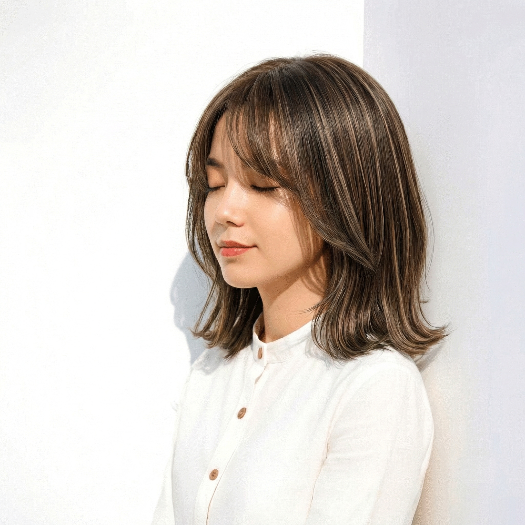 ②ミディアムレイヤー×グレージュ：筋感を活かした軽やかさ