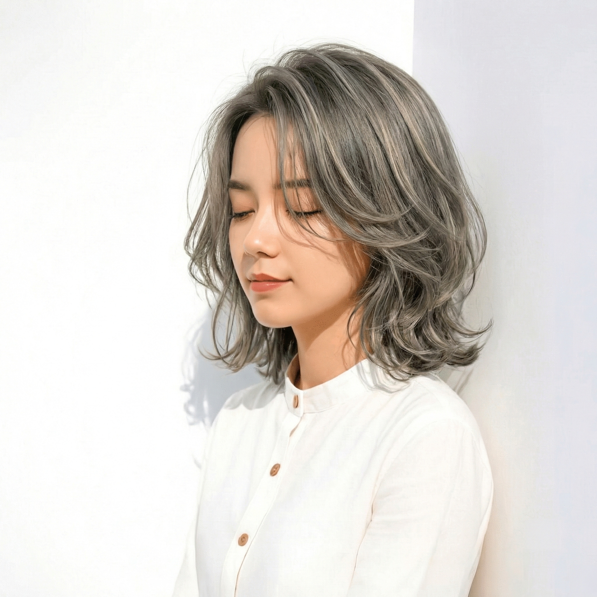 ③くびれボブ×コントラストハイライト：動きでカバーする