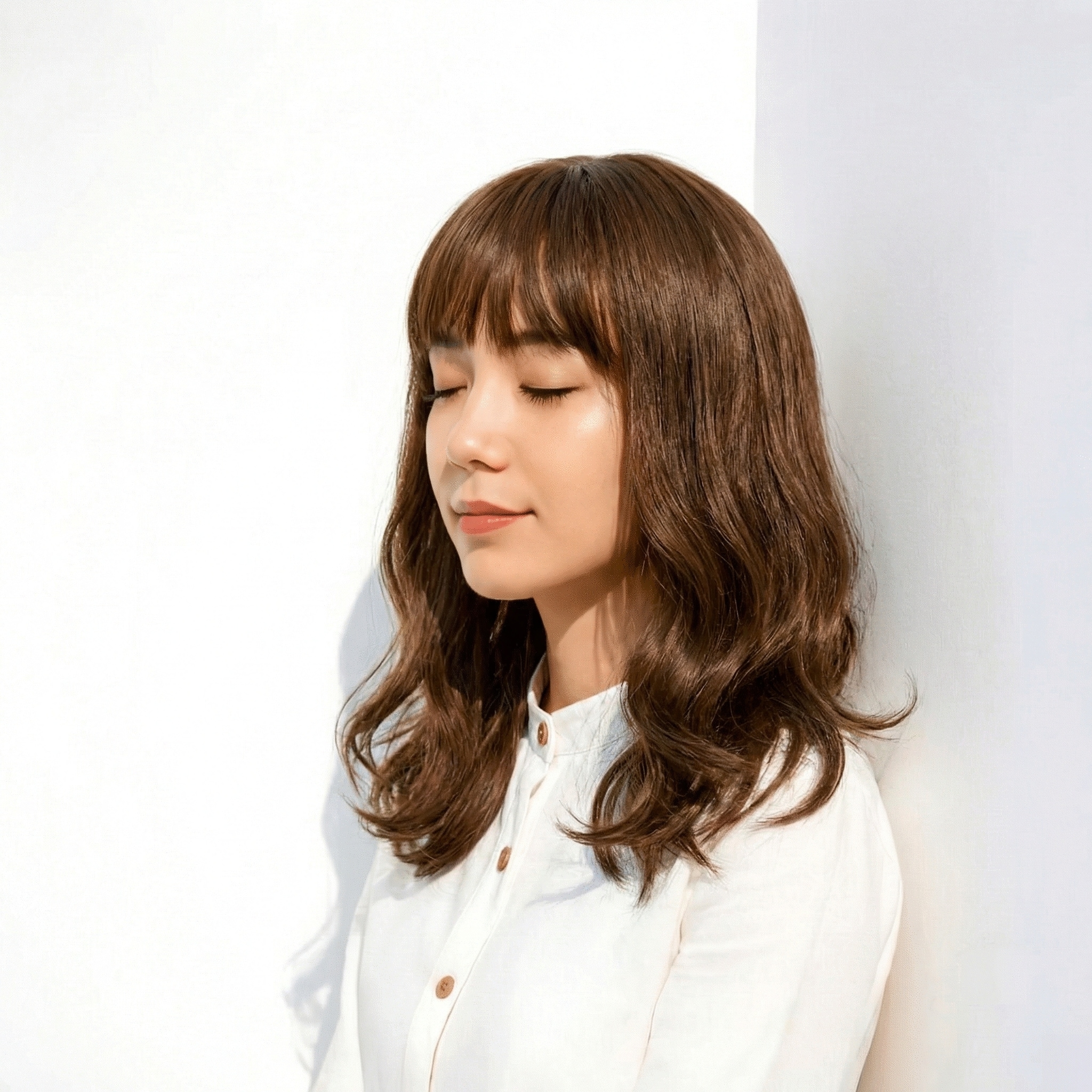 ①柔らかグレージュ：赤みを抑えつつ血色感も残せる万能カラー