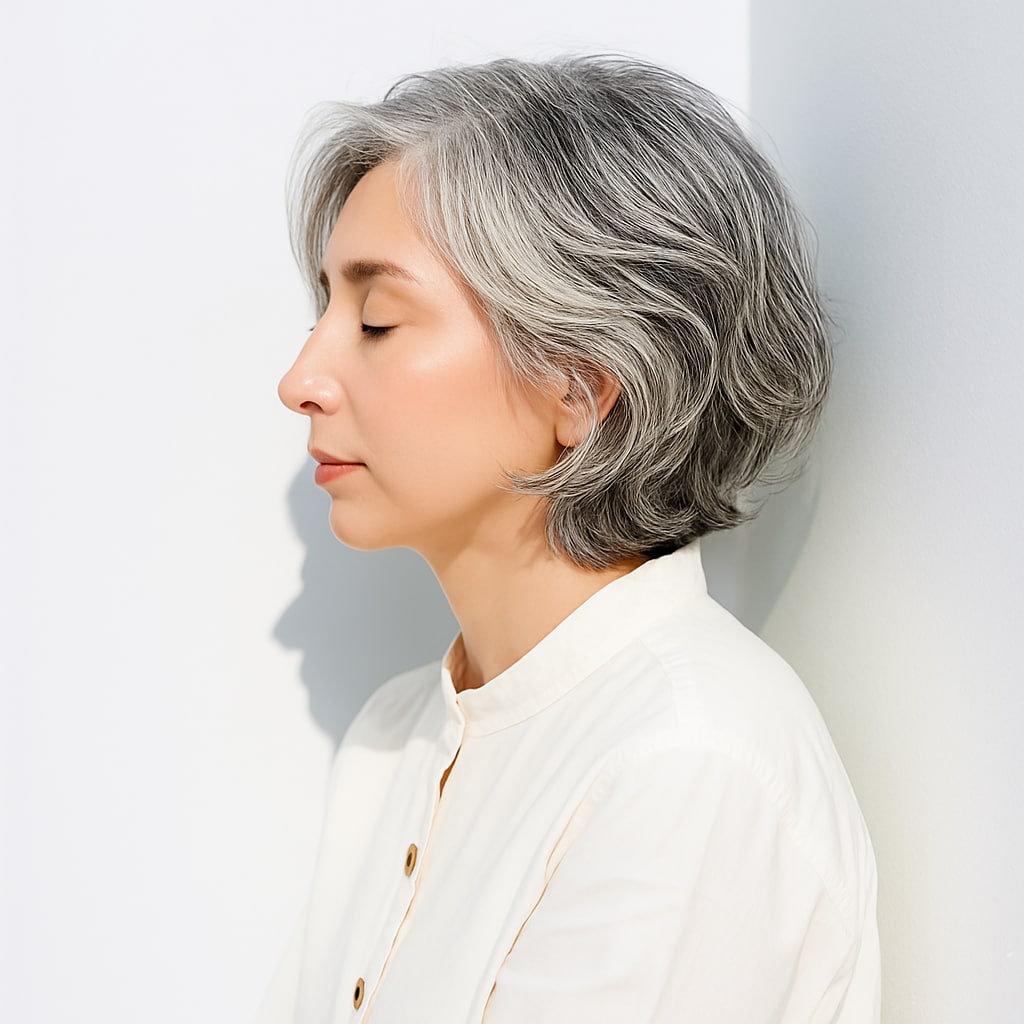 ⑤外ハネ×エアリーショート：白髪でも明るく若々しい印象に