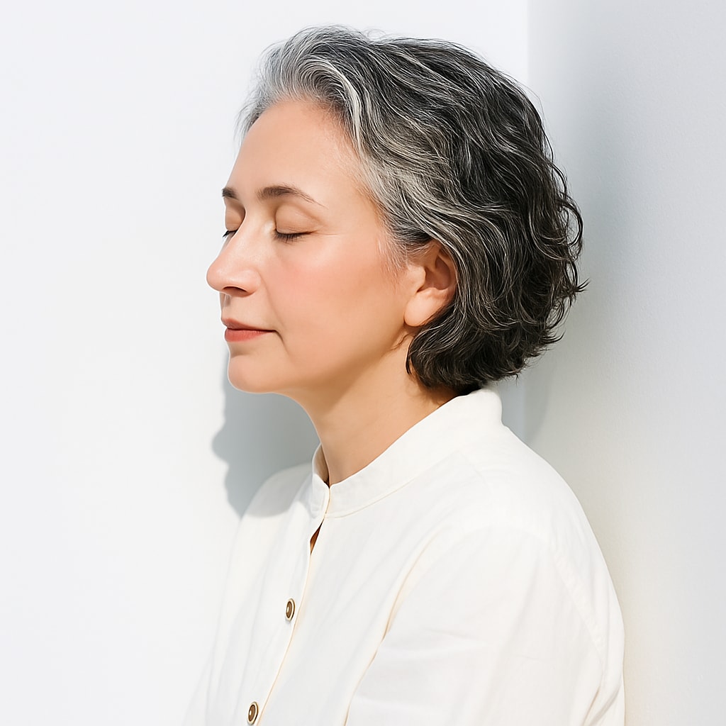 ③ナチュラルグレイ×ショートボブ：染めないのに整って見える余裕のある髪型