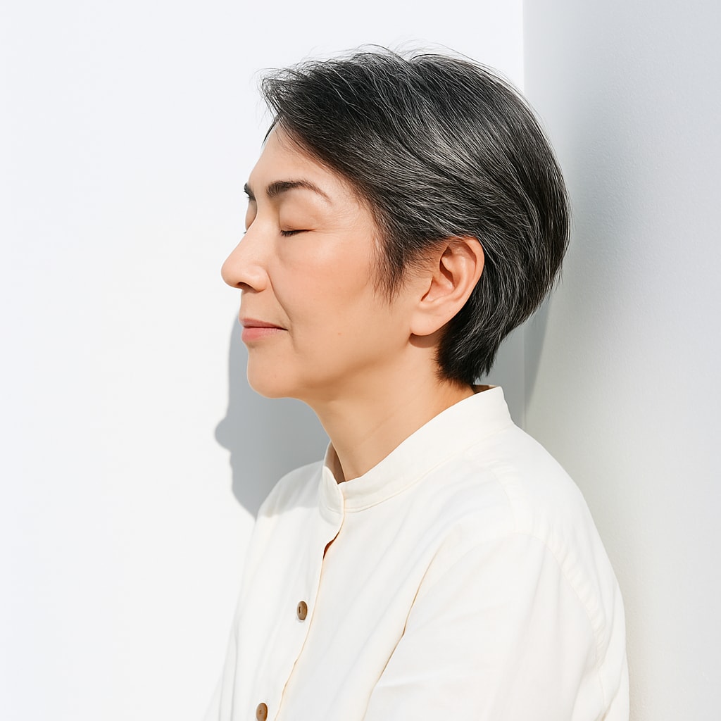 ④グレイヘア×タイトショート：白髪をそのまま活かして凛と見せる