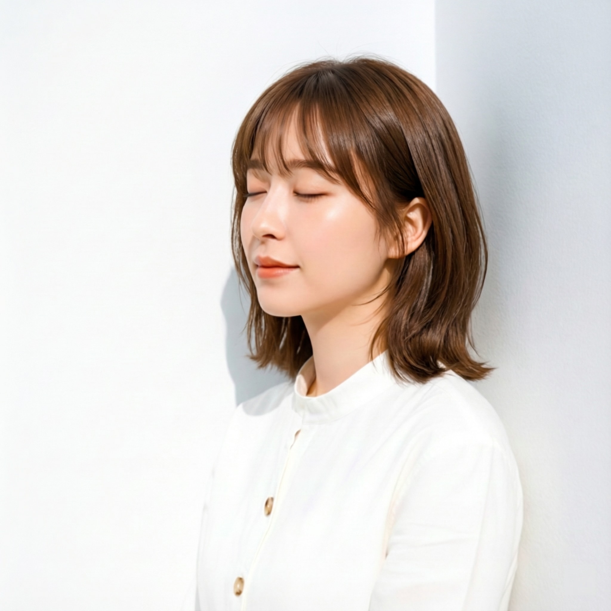 ナチュラルミディアム×シースルーバング：毎日扱いやすい自然体スタイル