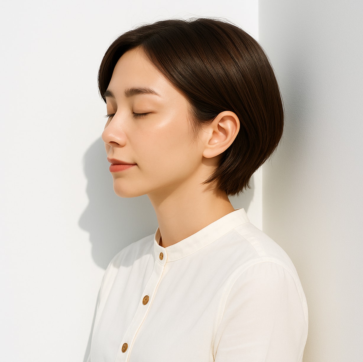 3. 前髪なしショート×タックボブ：落ち着きの中に可愛さを残すミニマルシルエット