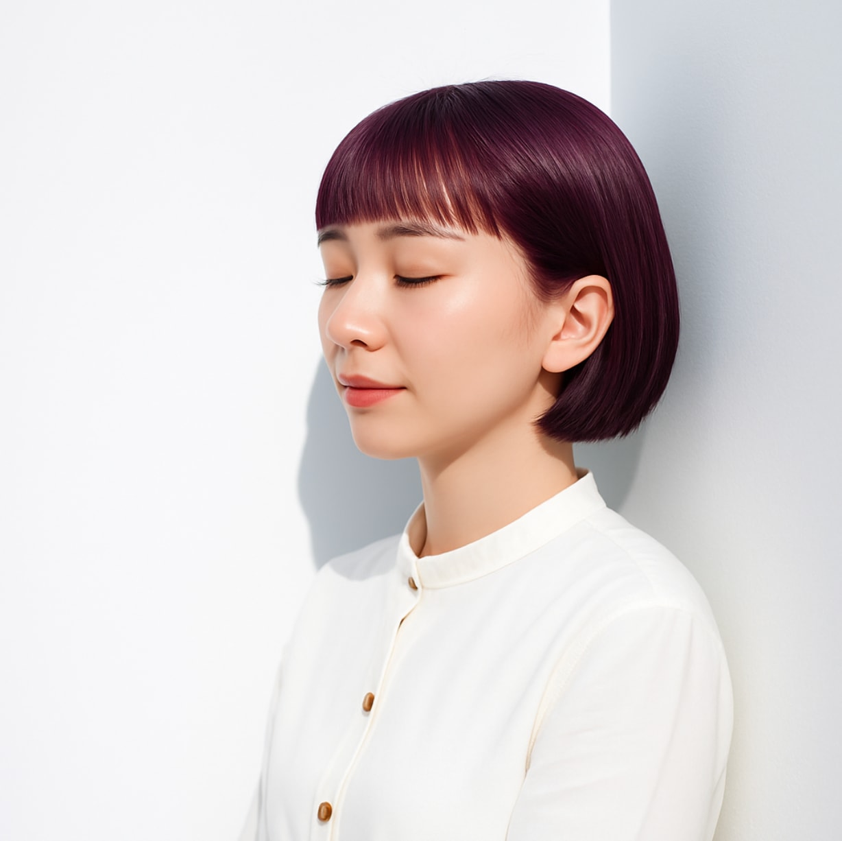 3. 前髪ありボブ×ワインレッドカラー：華やかさを引き立てる個性派ボブ